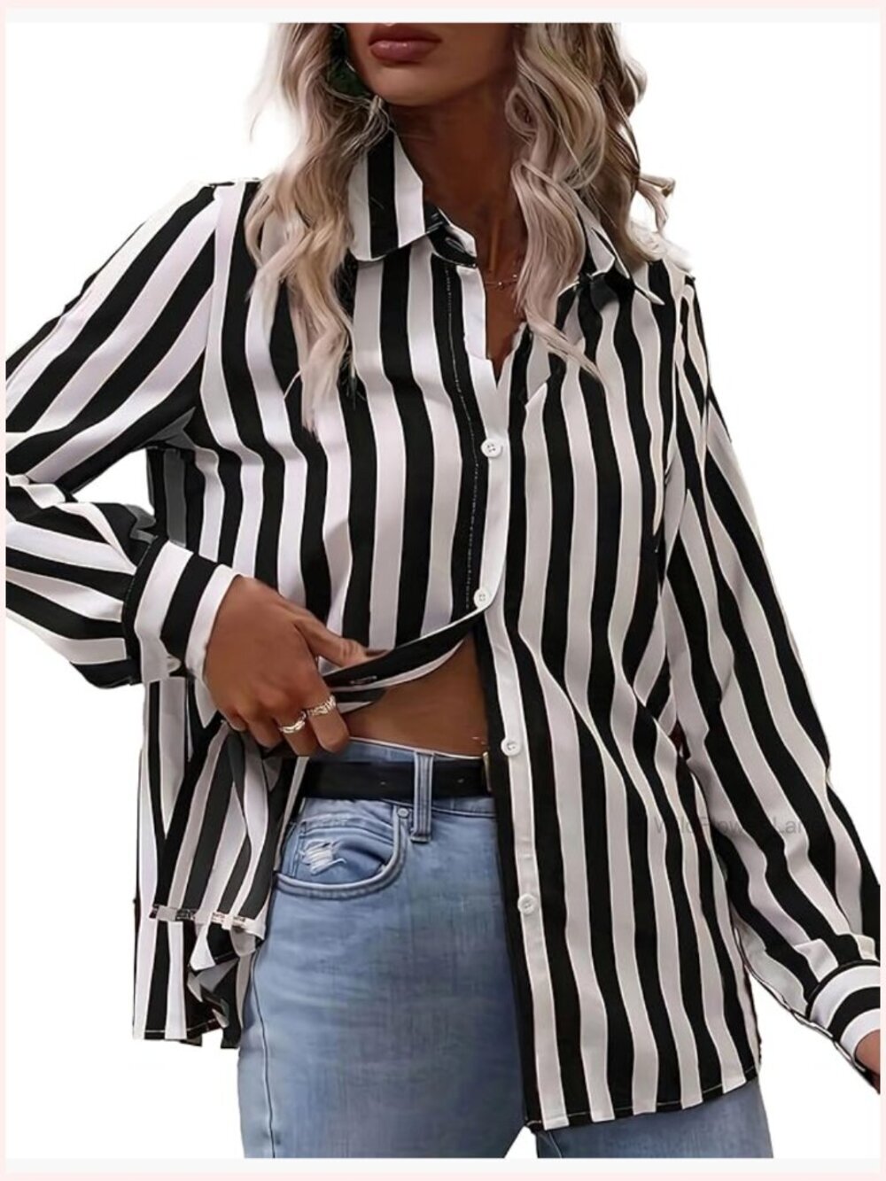 Striped Long Sleeve Button Down Shirt Women Business Casual Blouse Tops
